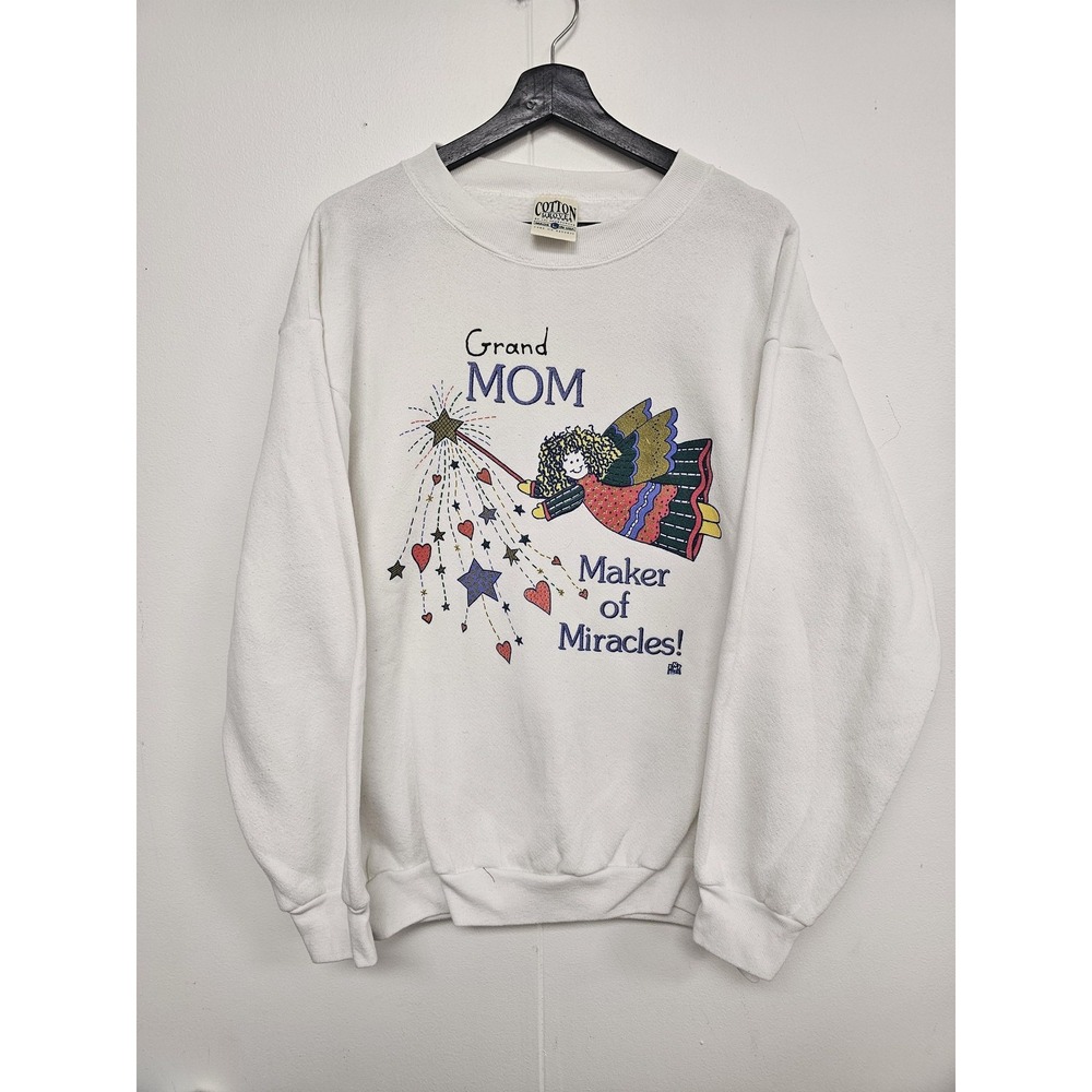 Vintage Grand Mom Sweatshirt Womens Large‎ White Angel Graphic Made USA 90s